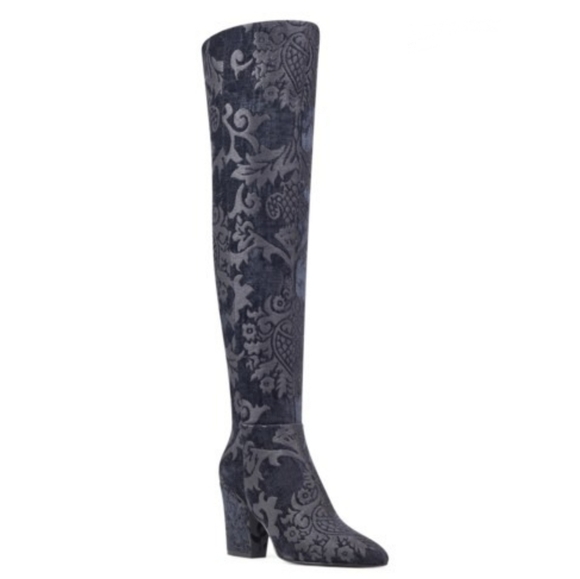 Stunning Brocade Print Nine West OTK Boots - Picture 2 of 8
